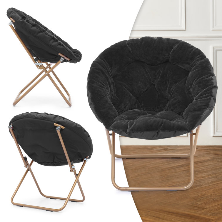 MoNiBloom Foldable Faux Fur Saucer Chair Oversize Moon Chair With